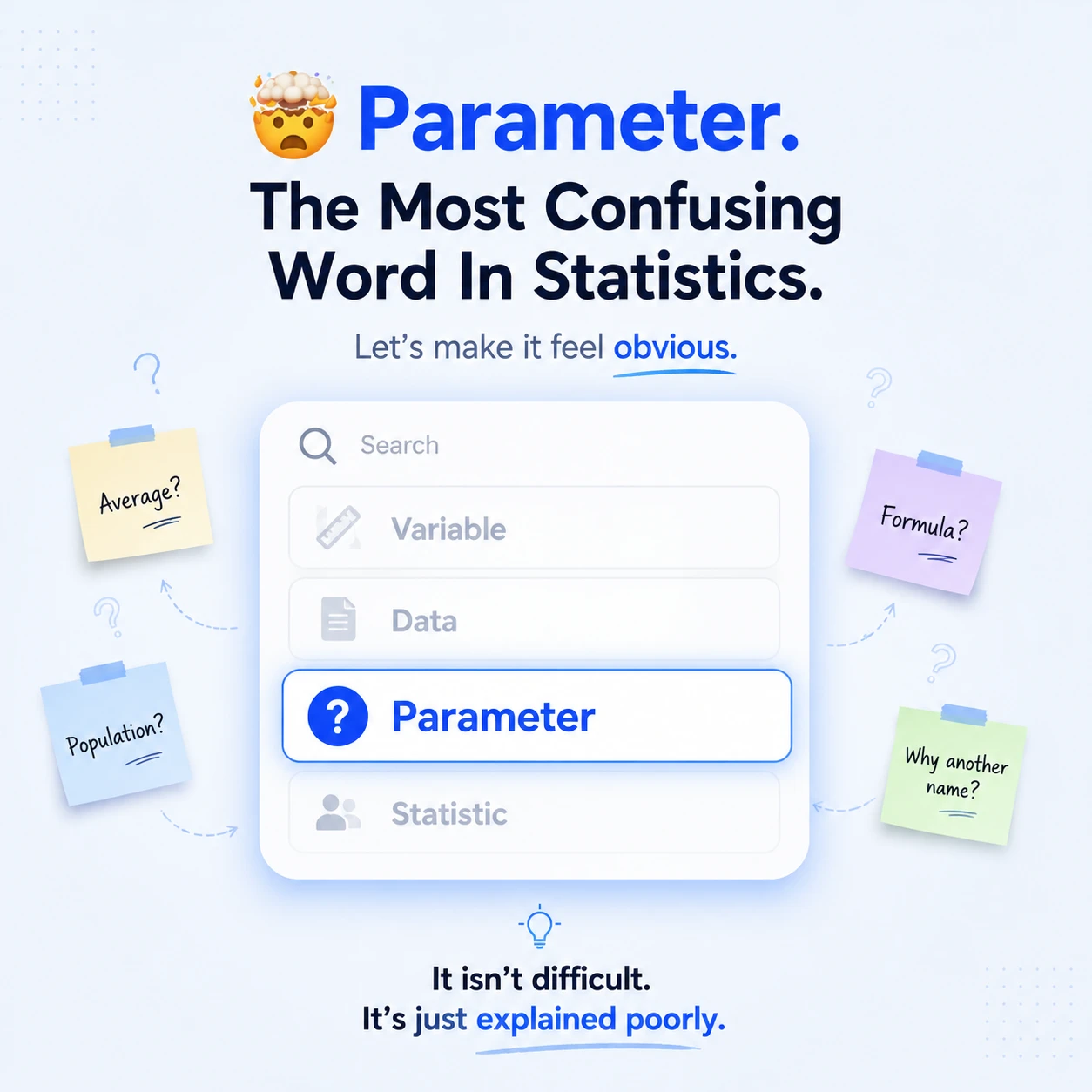 Parameter Vs Variable Vs Statistic: Step 7